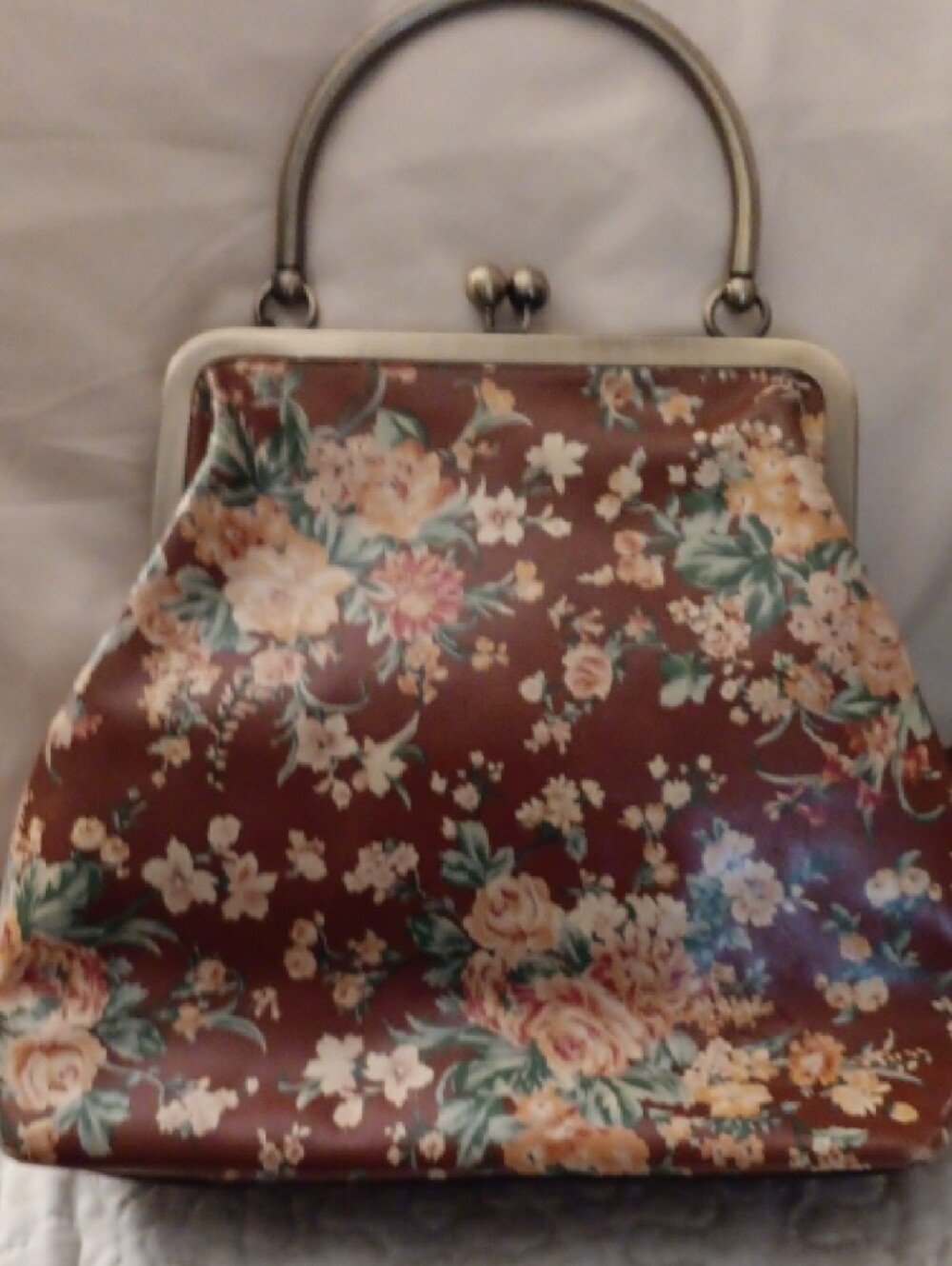 Patricia Nash Vintage-Inspired Floral Frame Satchel Handbag in Burgundy Florals - Picture 4 of 5